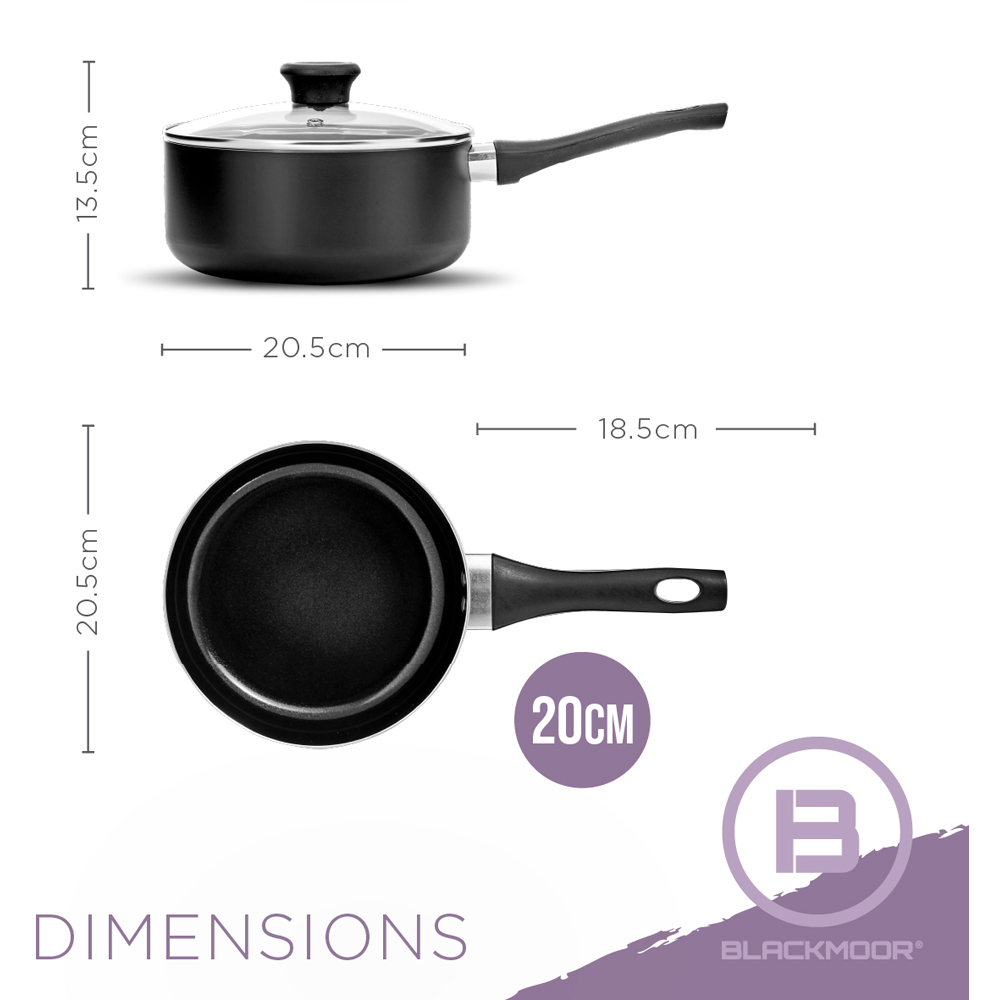 Blackmoor 20cm Black Ceramic Non-Stick Saucepan with Tempered Glass Lid Image 9
