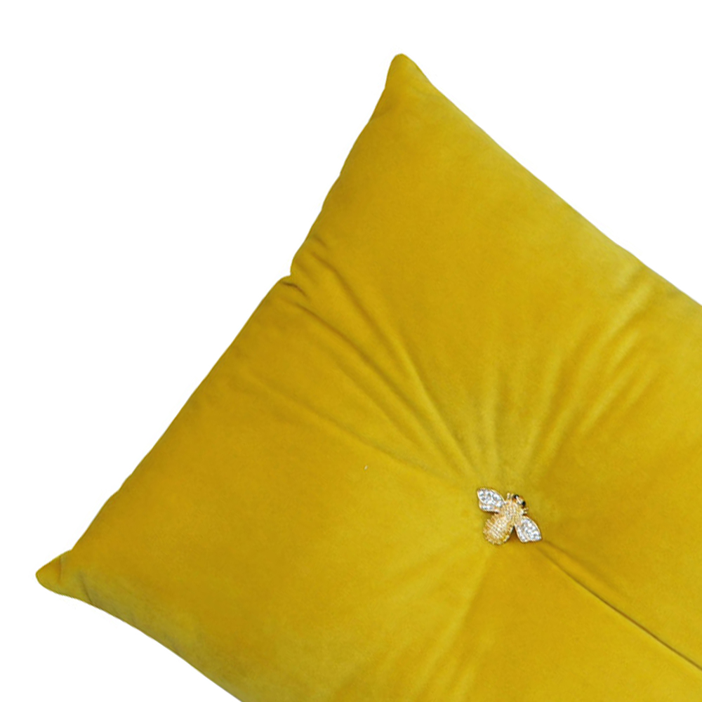 Paoletti Bumble Bee Yellow Velvet Cushion Image 2