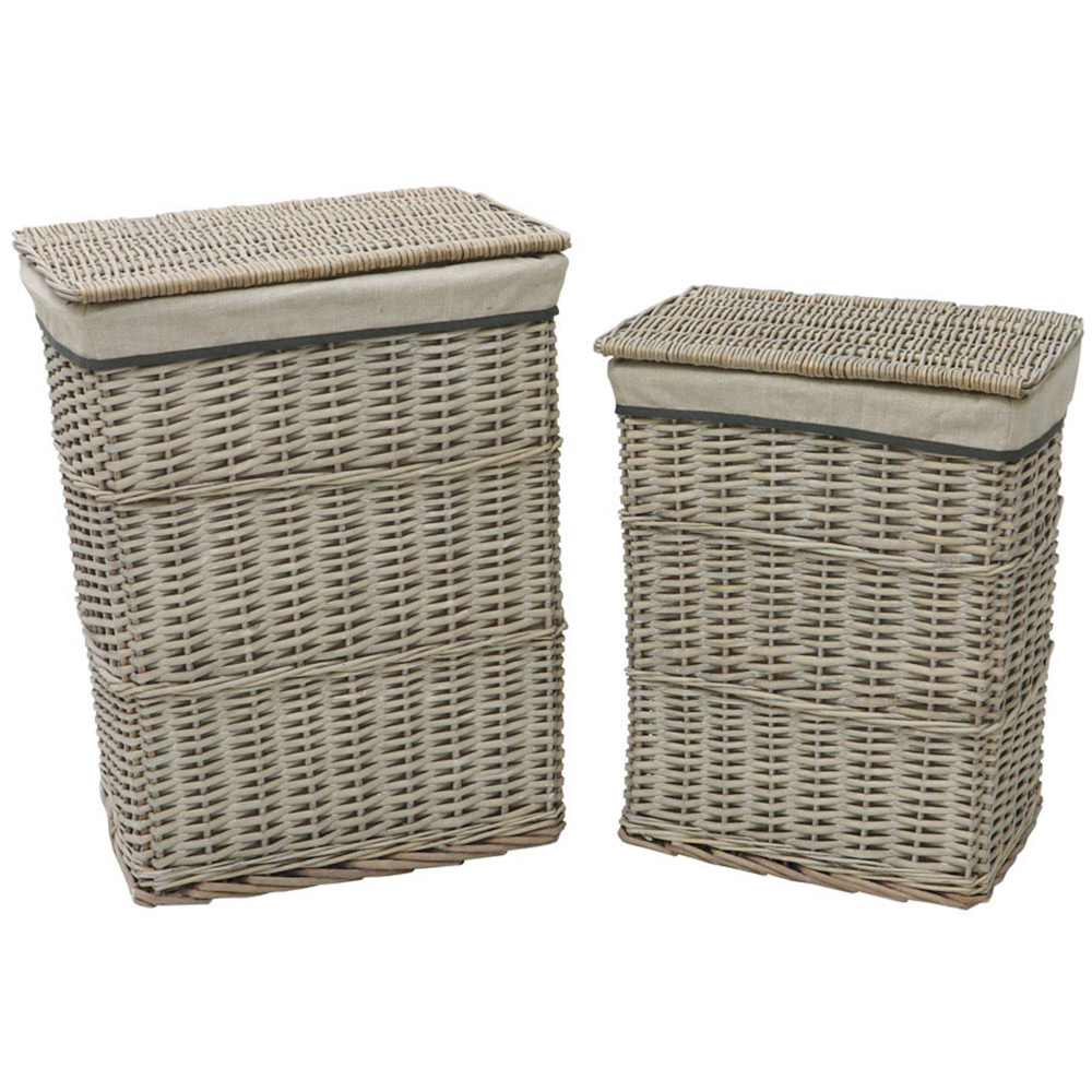 JVL 4 Piece Arianna Grey Rectangular Willow Laundry and Waste Paper Basket Set Image 3