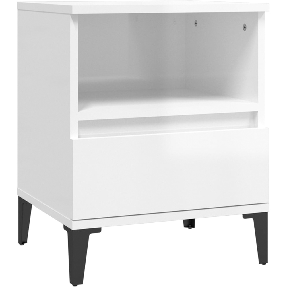 vidaXL Set of 2 Single Drawer Single Shelf High Gloss White Bedside Cabinet Image 6