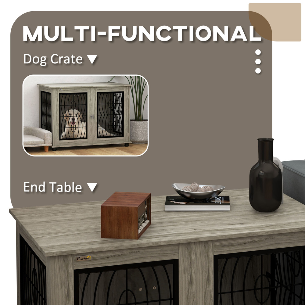 PawHut Grey Dog Crate End Table with Cushion 94cm Image 5
