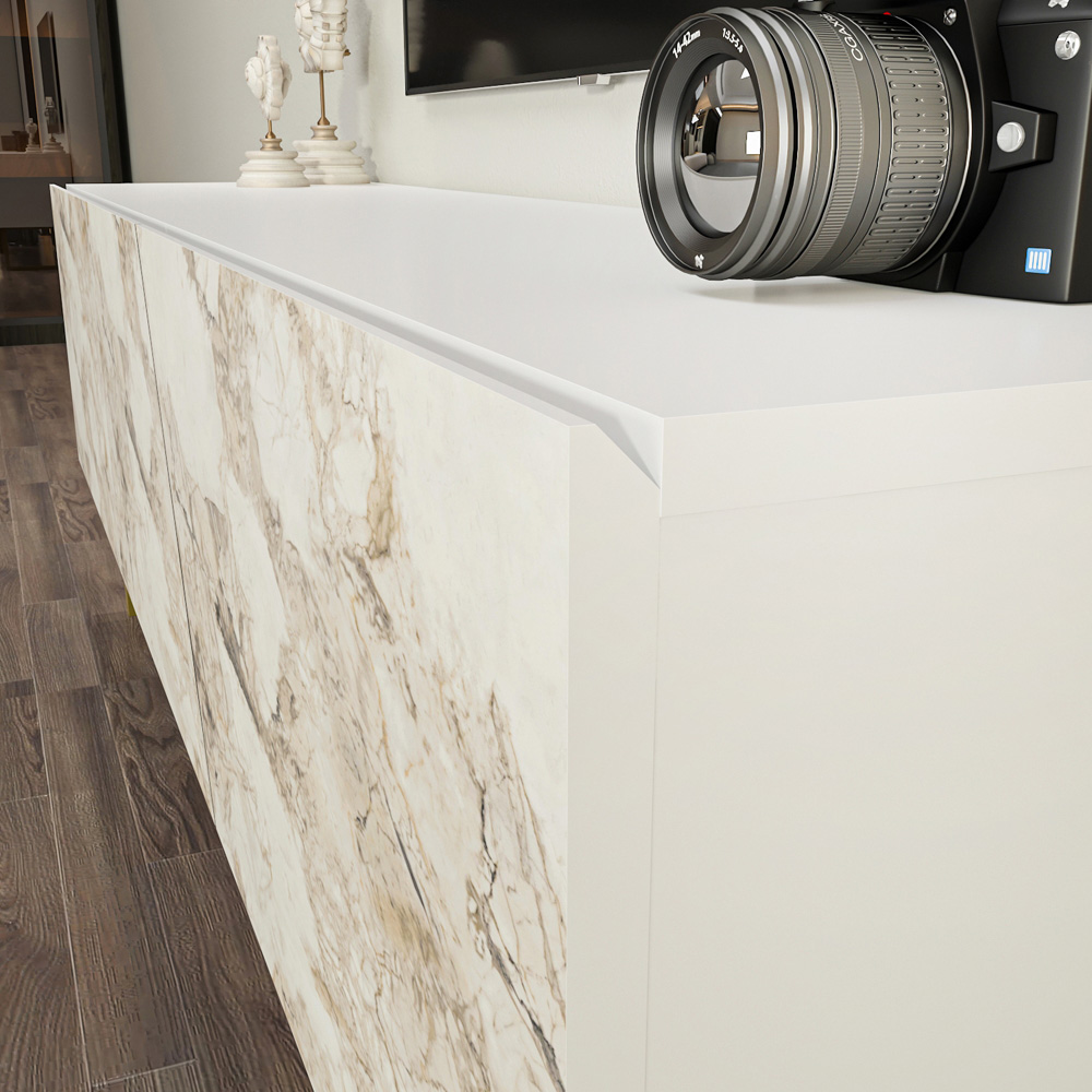 Decorotika Parla 3 Door White Marble and Gold TV Unit Image 5