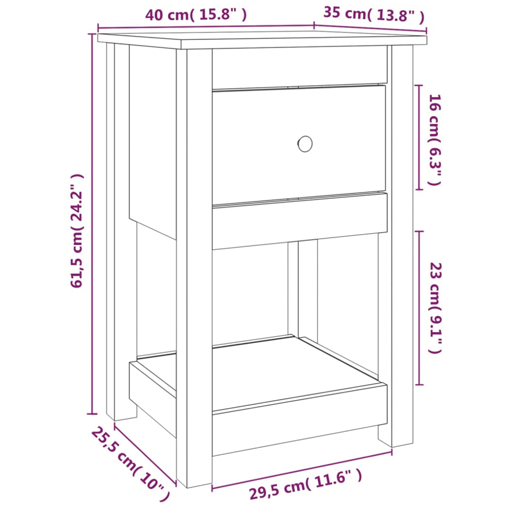 vidaXL Single Drawer Honey Brown Solid Wood Pine Bedside Cabinet Image 9