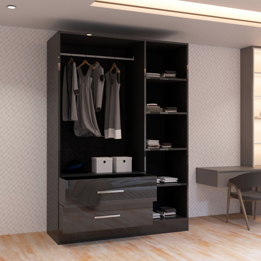 Sliding Wardrobes 4U 3 Door 2 Drawer Black High Gloss Hinge Door Wardrobe 120cm Image 4