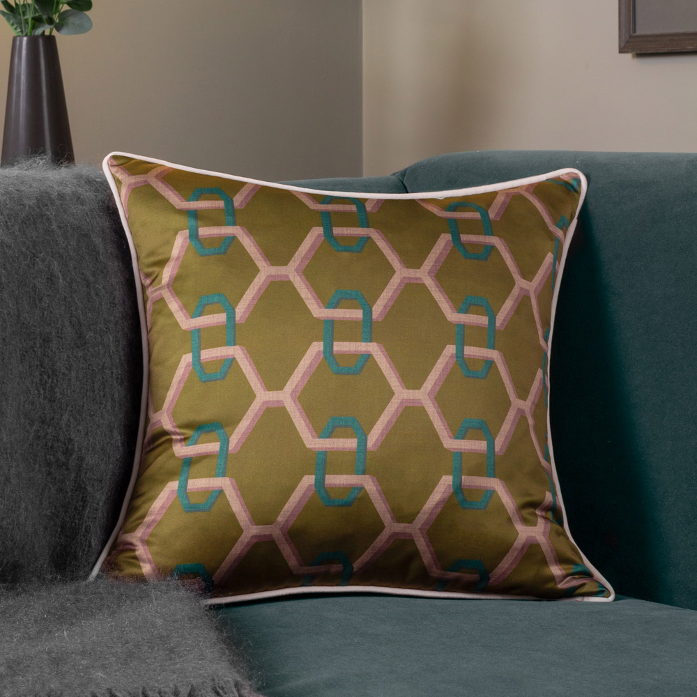 Paoletti Carnaby Bronze Geometric Chain Satin Cushion Image 2