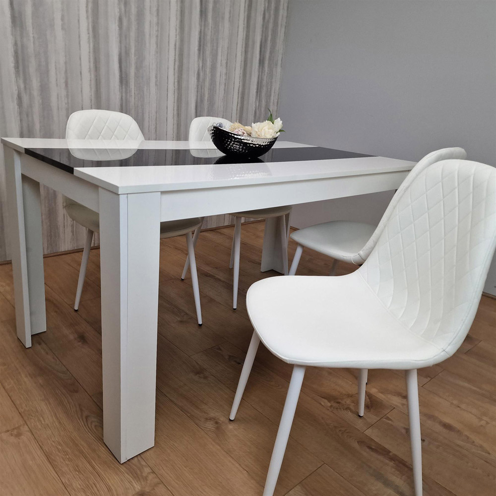 Portland Leather and Wood 4 Seater Dining Set White Black and White Image 4