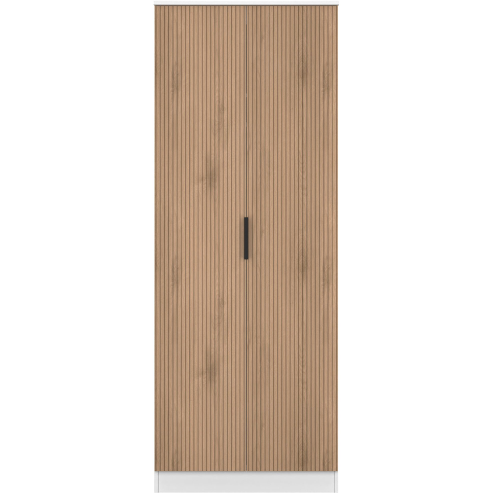 Crowndale Java 2 Door Slatt Effect and White Tall Wardrobe Ready Assembled Image 2