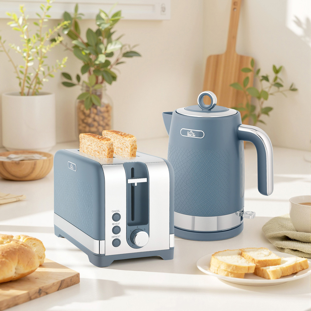 HOMCOM 800-281V70BU Blue Rapid Boil 1.7L Kettle and 2 Slice Toaster Set Image 2