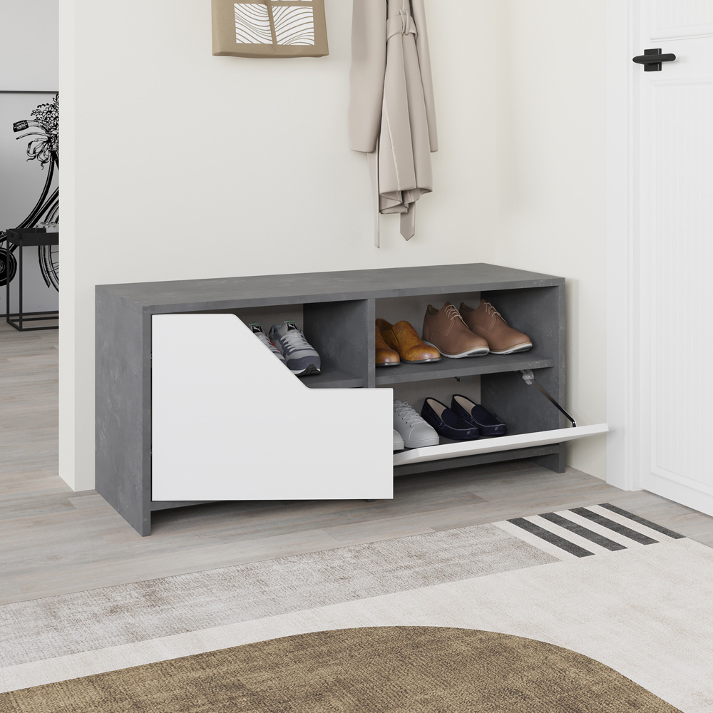 Decortie Nexus 2 Door Single Shelf Retro Grey White Shoe Cabinet Image 4