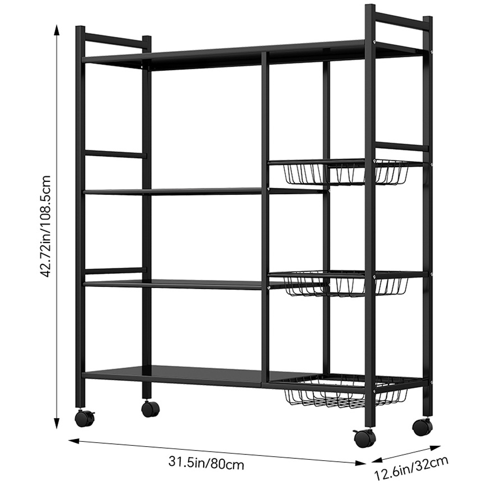 Living and Home 4-Tier Black Microwave Storage Rack on Wheel Image 8
