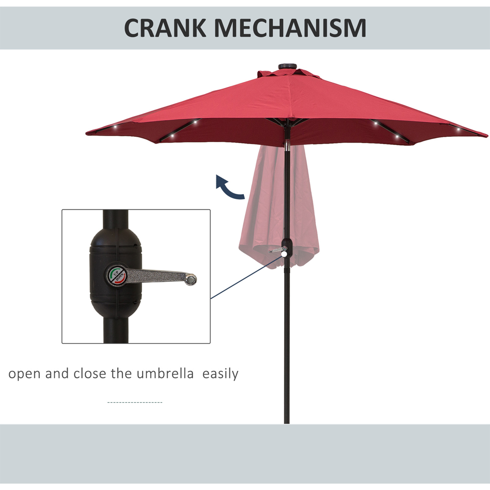 Outsunny Wine Red Solar LED Crank and Tilt Garden Parasol 2.7m Image 5