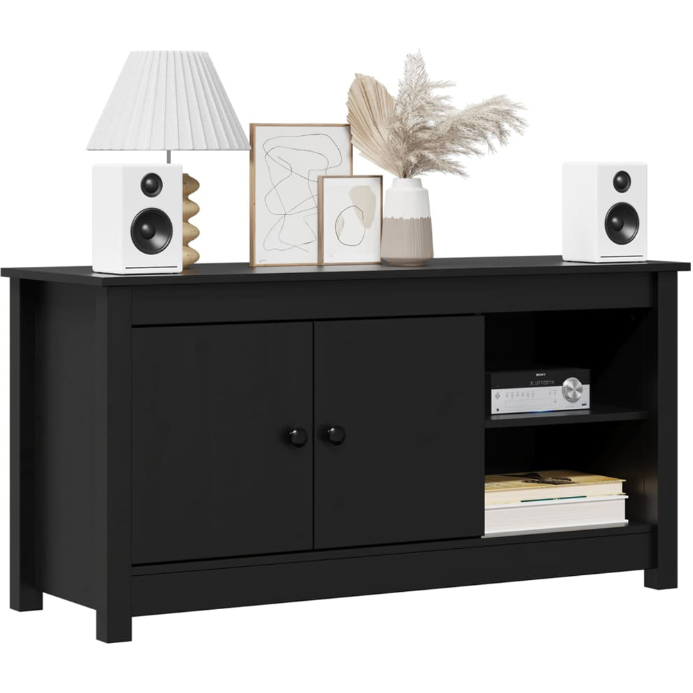 vidaXL 2 Door 2 Shelf Black Solid Pine Wood TV Cabinet Image 8