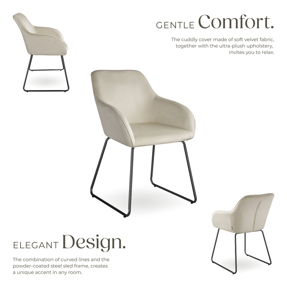 tectake Jeane Set of 4 Cream and Black Velvet Look Dining Chair Image 4