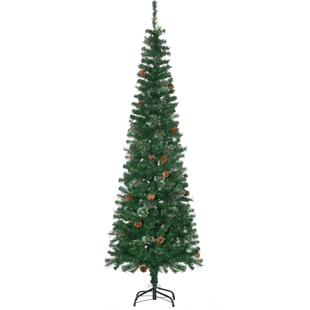 Everglow Pencil Slim Green Artificial Christmas Tree with Pine Cones 6.5ft Image 1