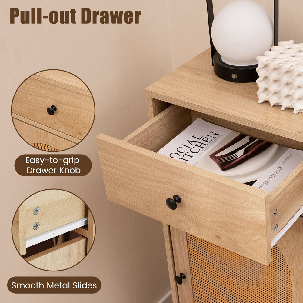 Costway Natural Single Door Single Drawer Storage Cabinet with Adjustable Foot Pads and Anti Toppling Kit Image 8