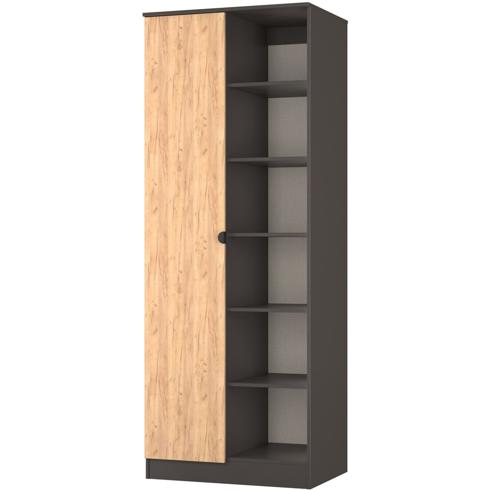 Crowndale Bora Single Door 6 Shelf Gold Oak and Graphite Double Wardrobe Image 4