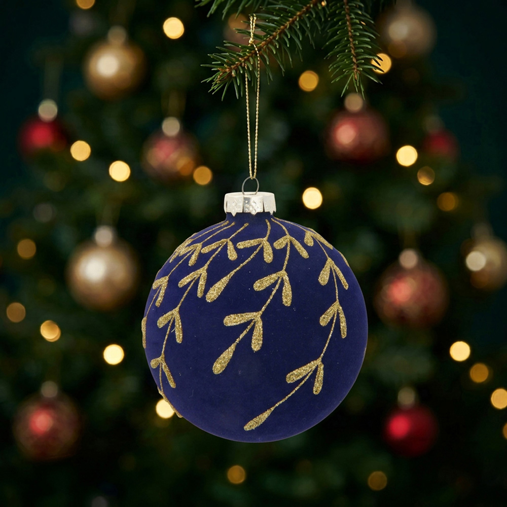 Traditional Flocked Leafy Bauble Image 2
