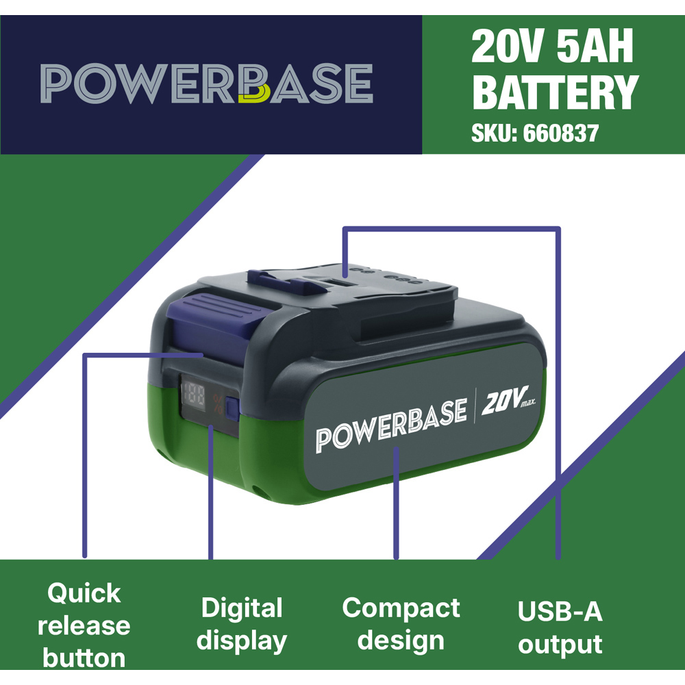 Powerbase 20V 5Ah Lithium-Ion Battery with USB-A Output Image 2