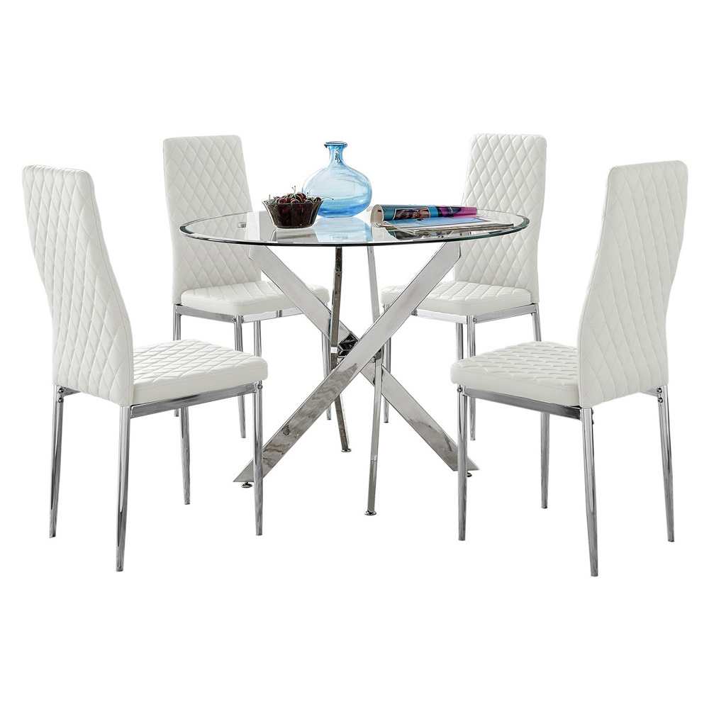 Furniturebox Arona Valera 4 Seater Round Dining Set White and Chrome Image 2