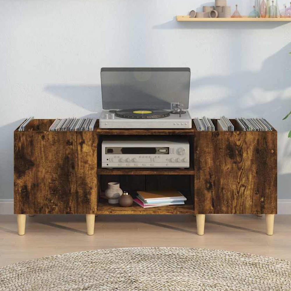 vidaXL 2 Shelf Smoked Oak Record Cabinet Image 1