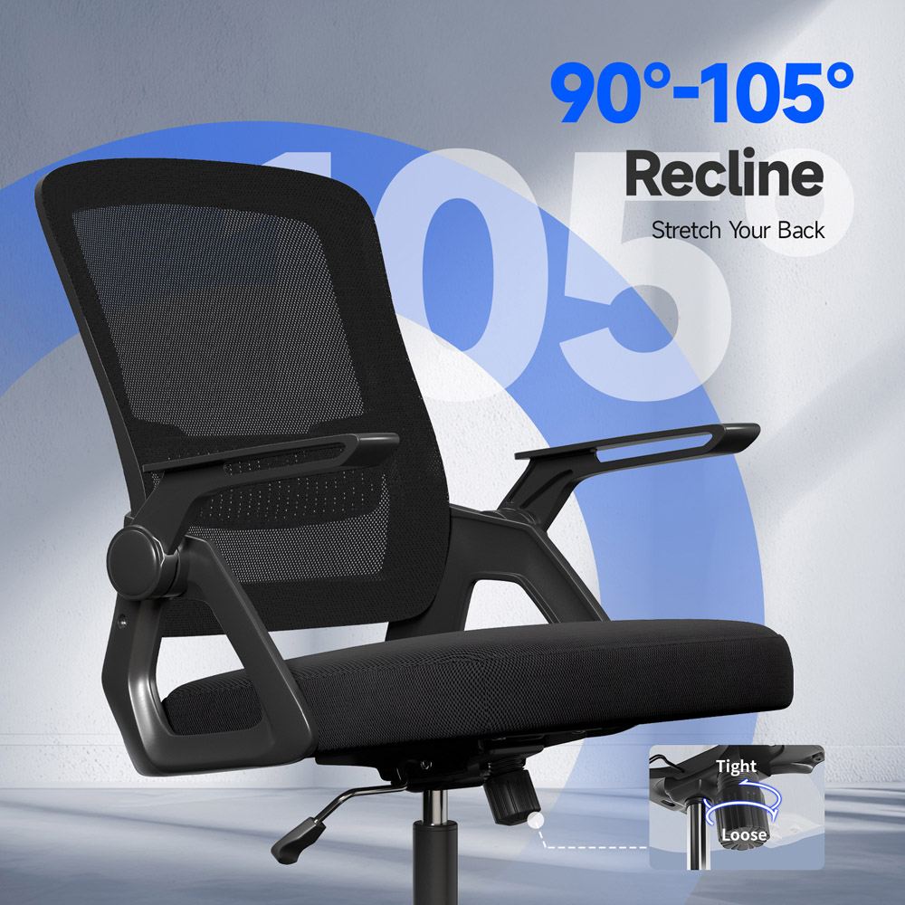 Rattrix Black Swivel Computer Chair with Flip-Up Armrest and Lumbar Support Image 6