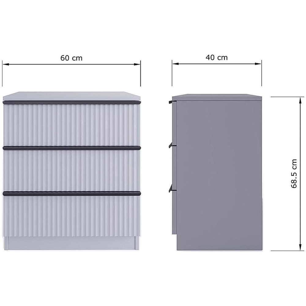 FWStyle Lania 3 Drawer Dark Grey Scalloped Ripple Effect Chest of Drawers Image 7
