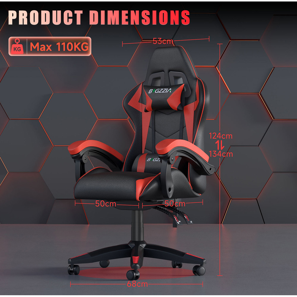 Rattrix Red PU Leather Reclining High Back Gaming Chair with Headrest and Lumbar Support Image 8