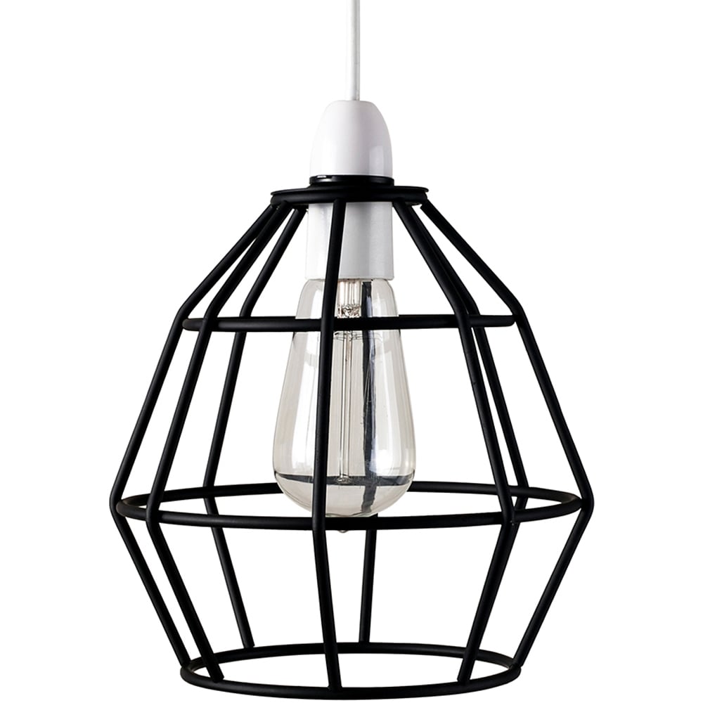 ValueLights Hamish Matt Black Basket Ceiling Pendant Light Lamp Shade Image 1