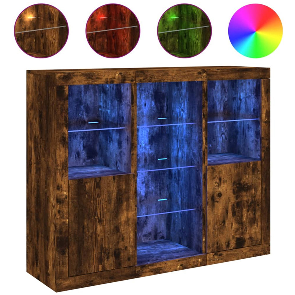 vidaXL 2 Door 8 Shelf Smoked Oak Sideboard with RGB LED Lights Image 2