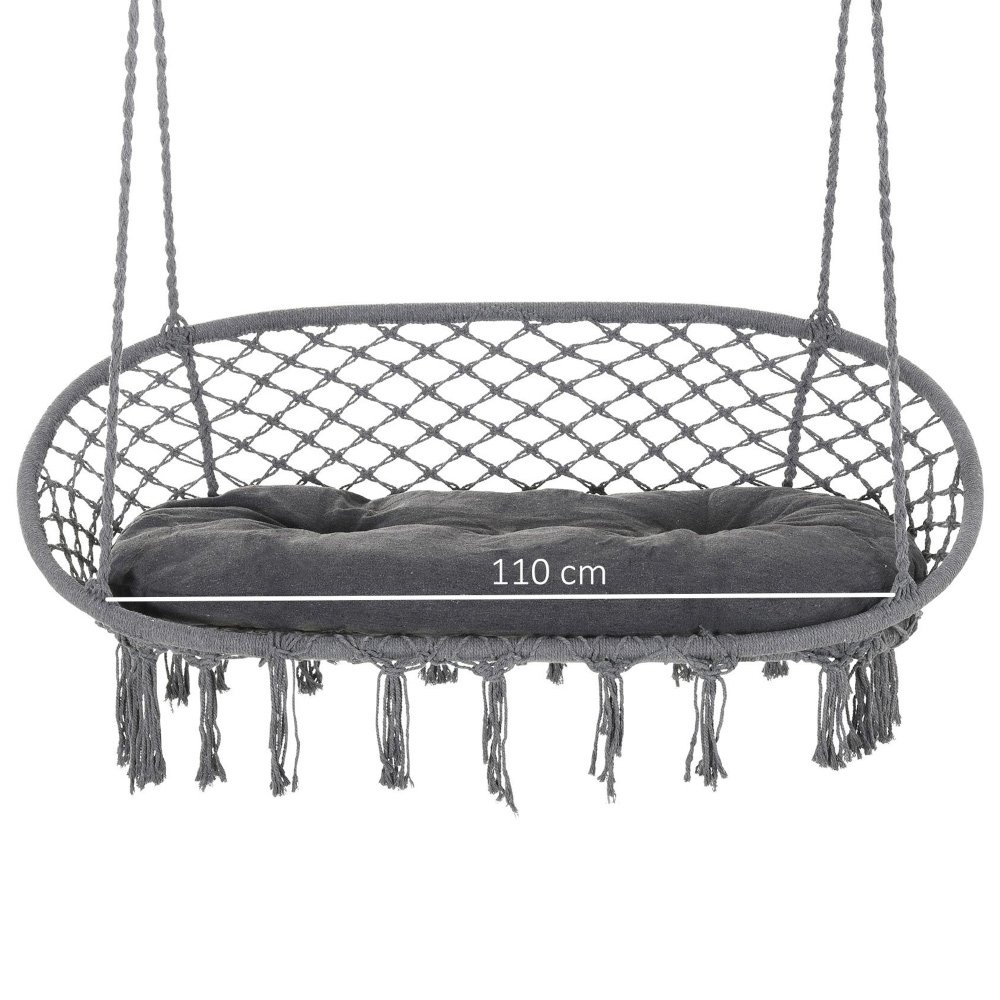 Outsunny 2 Seater Grey Hanging Macrame Swing Chair Image 5