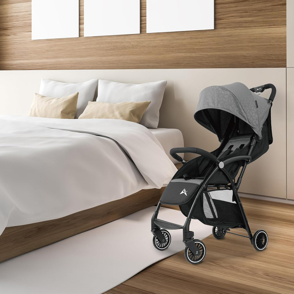 Alivio Grey Foldable Baby Pushchair Stroller with Mosquito Net and Shoulder Strap Image 5