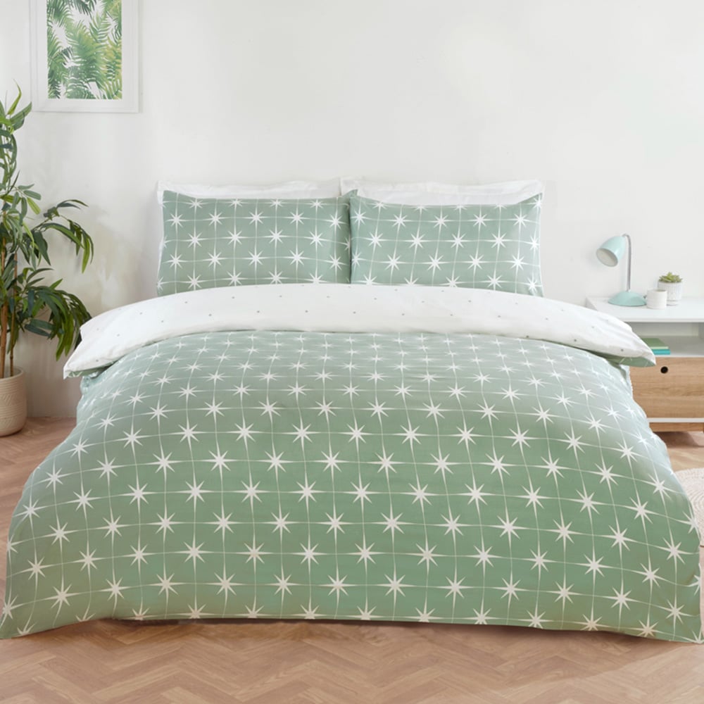 Serene Northern Stars King Size Green Microfibre Fabric Duvet Set Image 1