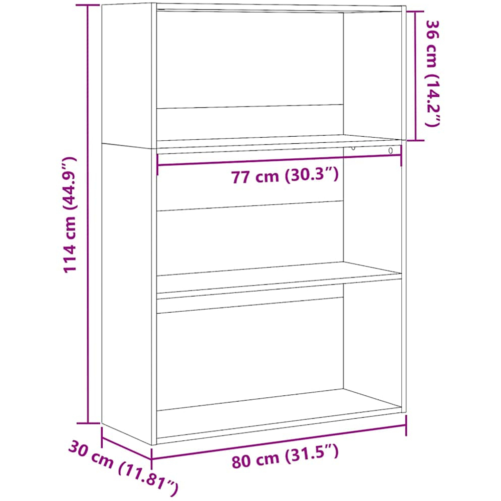vidaXL 3 Shelf Smoked Oak Bookcase Image 9