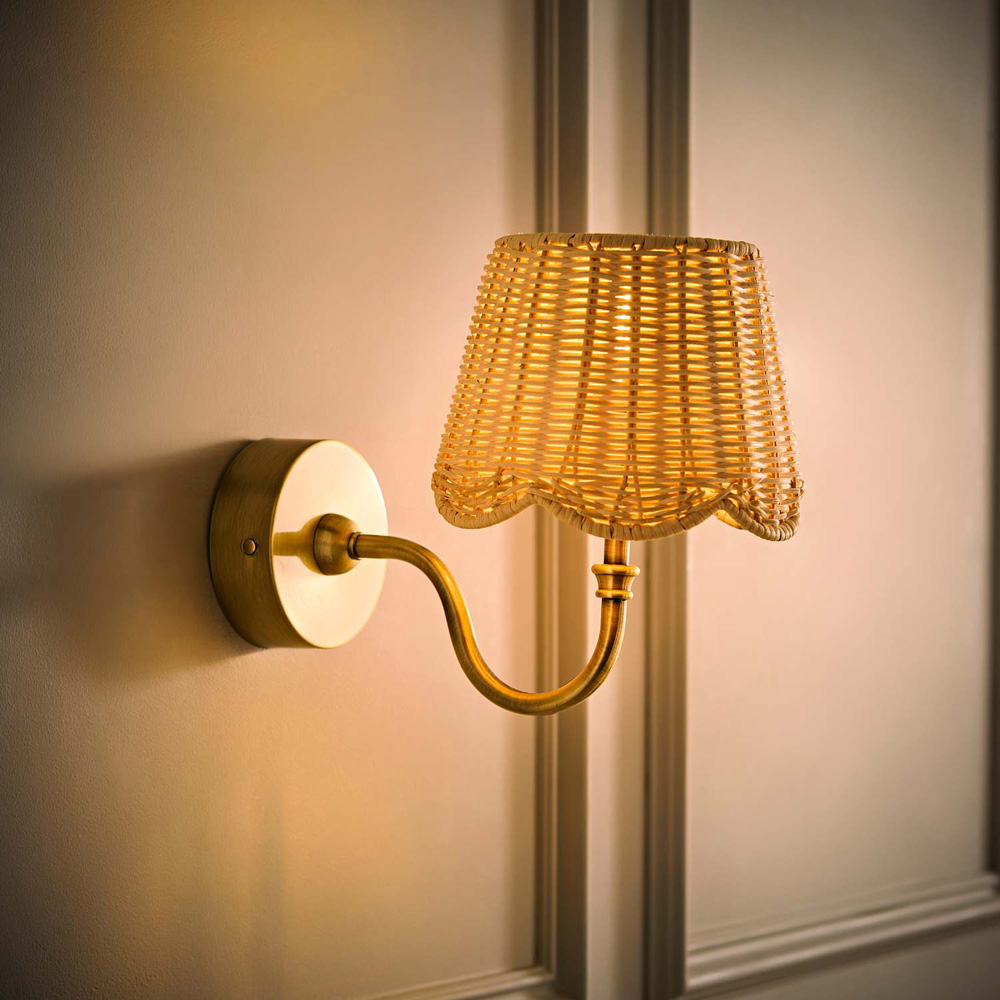 ValueLights Lowe Rattan Taper Shade Gold Portable Rechargeable Wall Light with Bulb Image 2