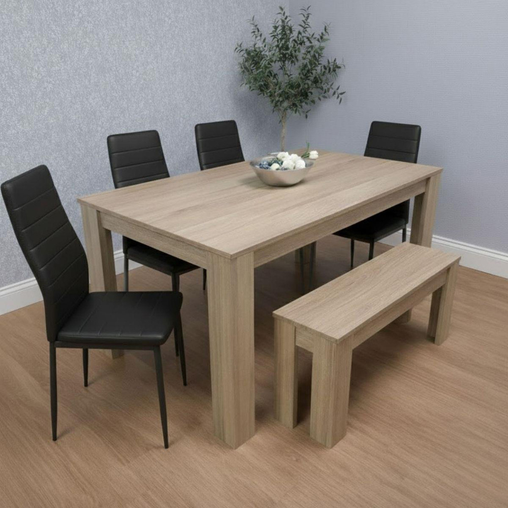 Kosy Koala 6 Seater Faux Leather Dining Bench Set Oak Effect and Black Image 5