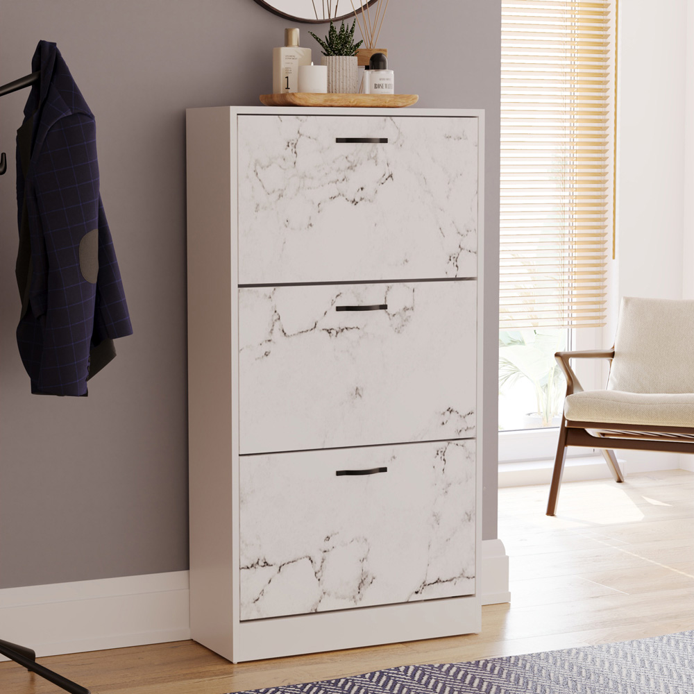Vida Designs 3 Drawer White Marble Shoe Cabinet Image 3