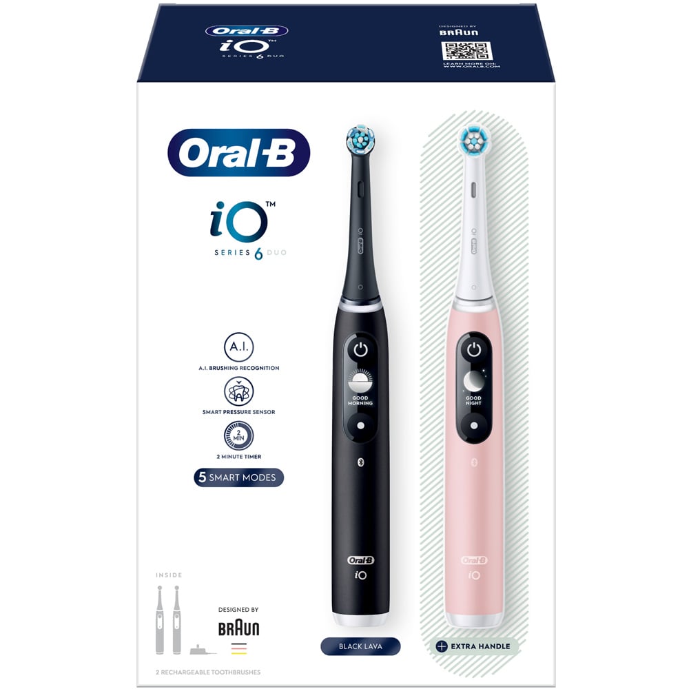 Oral-B iO Series 6 Black Lava and Pink Rechargeable Toothbrush 2 Pack Image 3