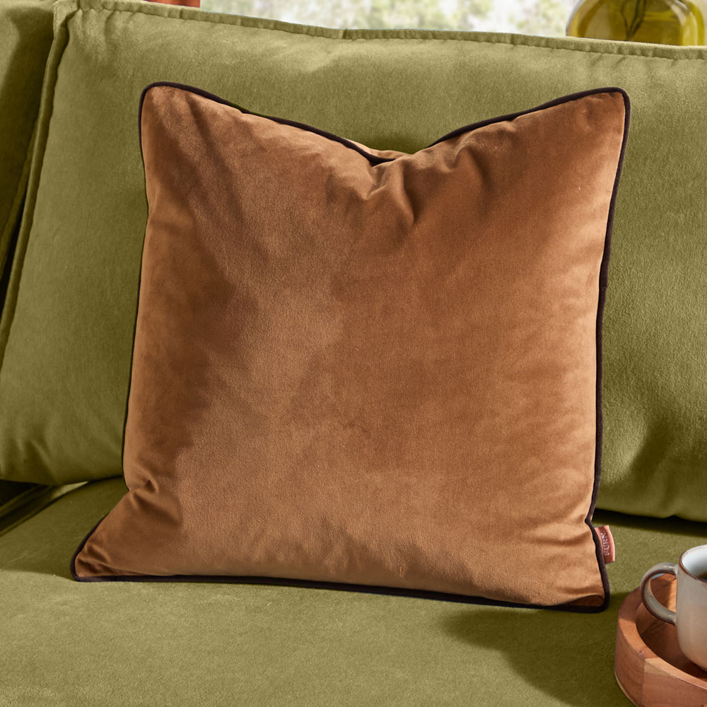 Furn Meridian Caramel and Chocolate Velvet Cushion 45 x 45cm Image 2