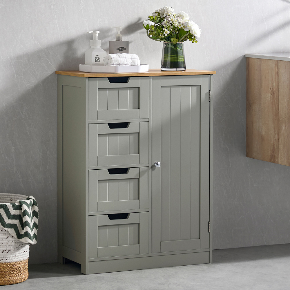 Bath Vida Priano Single Door 4 Drawer Grey Floor Cabinet Image 3