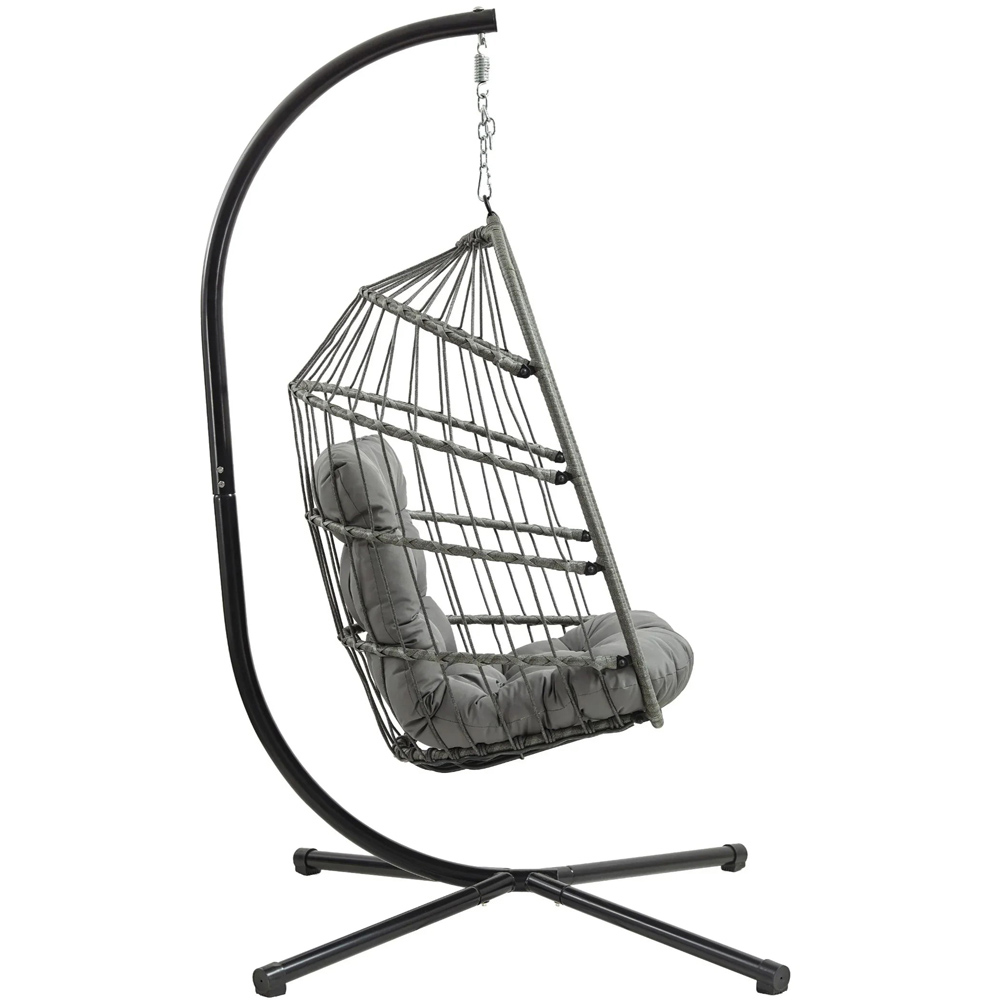 MonsterShop Grey Rattan Hanging Egg Chair Image 3