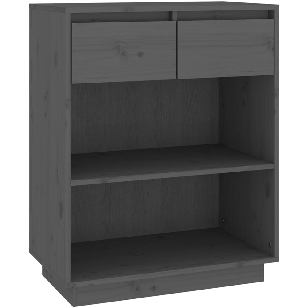 vidaXL 2 Drawer 2 Shelf Grey Solid Pine Wood Console Cabinet Image 2