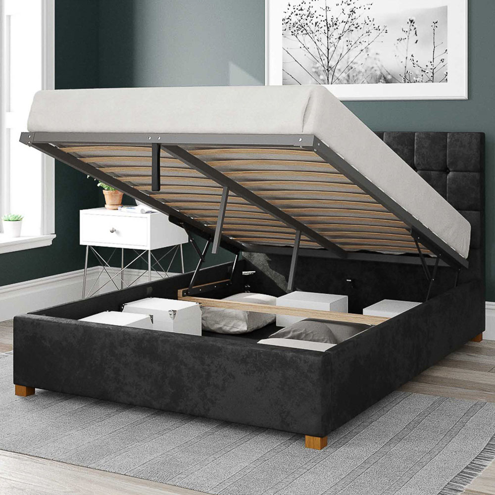 Aspire Sinatra King Size Black Mirazzi Velvet Ottoman Bed Image 2