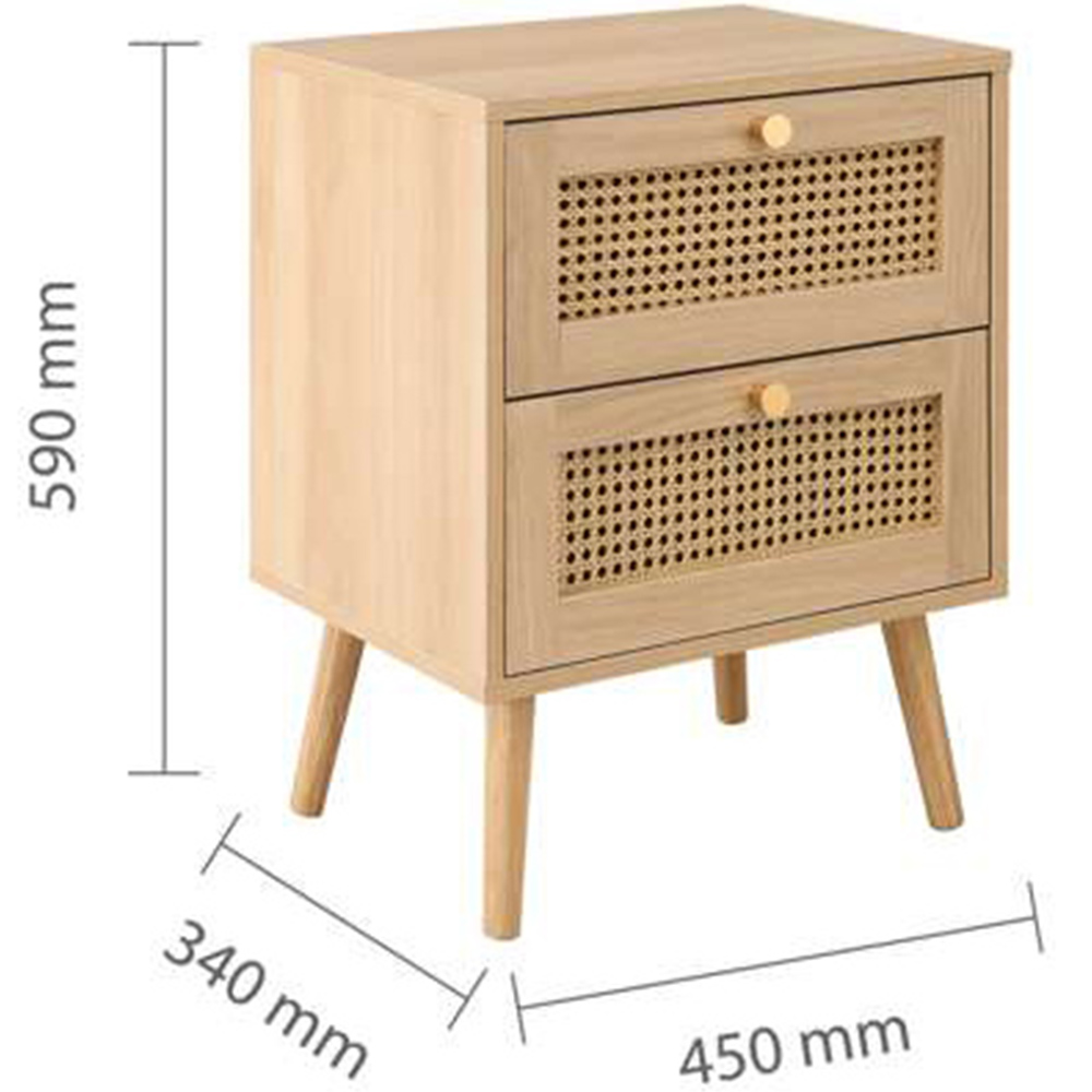Croxley 2 Drawer Oak Rattan Bedside Cabinet Image 9