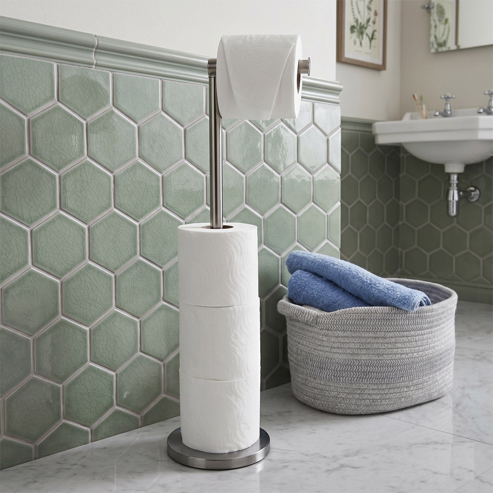 Avilo 2-in-1 Silver Toilet Paper Storage and Holder Image 5