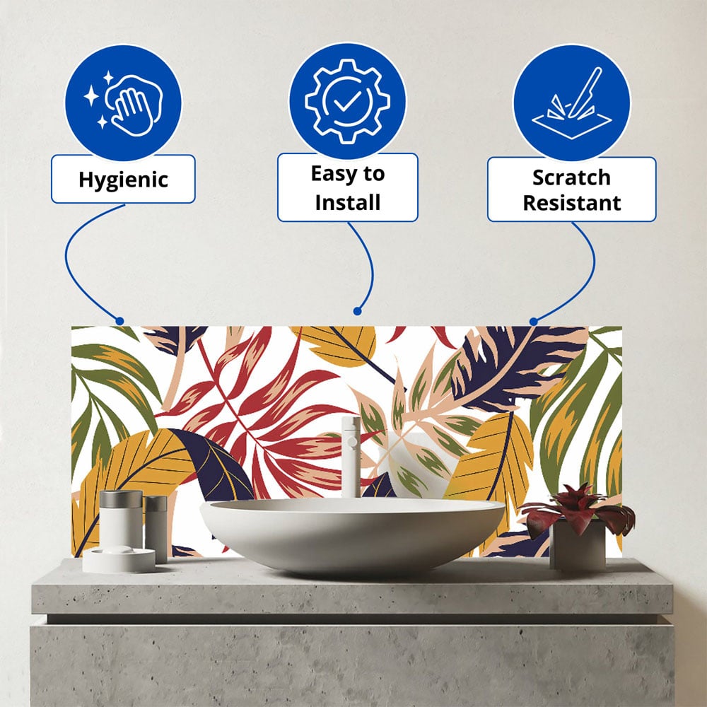 Warren Reed Designer Hawaiian Style Jungle Leaves Glass Bathroom Splashback 25 x 60cm Image 3