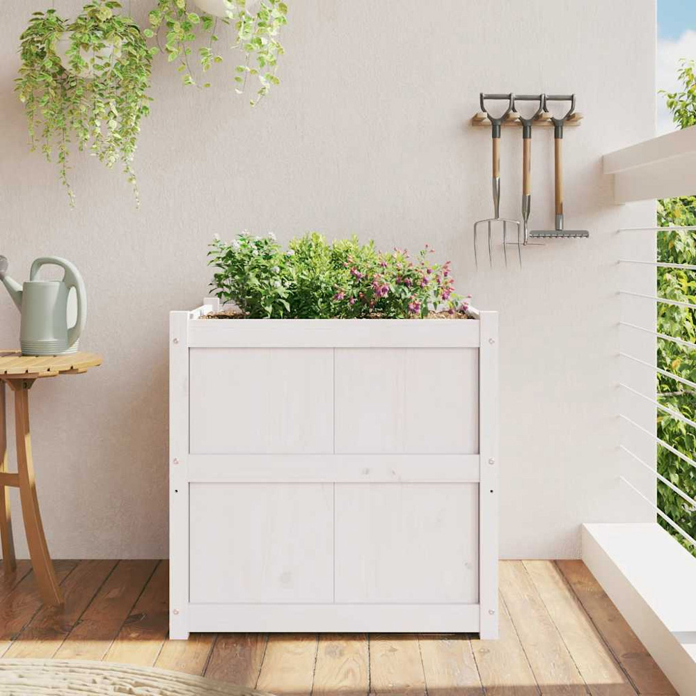 vidaXL White Solid Pine Wood Garden Planter 70 x 70 x 70cm Image 2