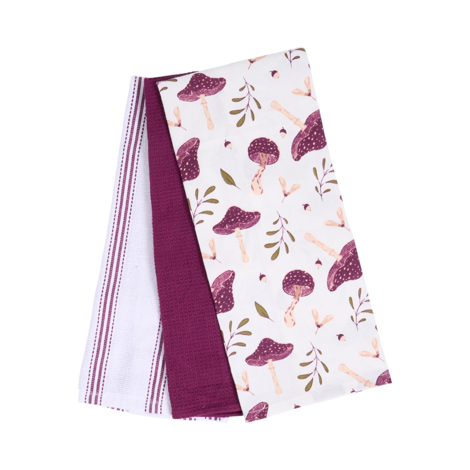 Pack of 3 Mushroom Tea Towels Maroon Image 3