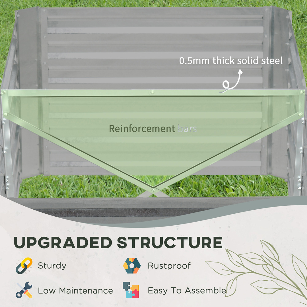 Outsunny Light Grey Galvanised Steel Raised Garden Bed with Reinforced Rods 59 x 90 x 180cm Image 5
