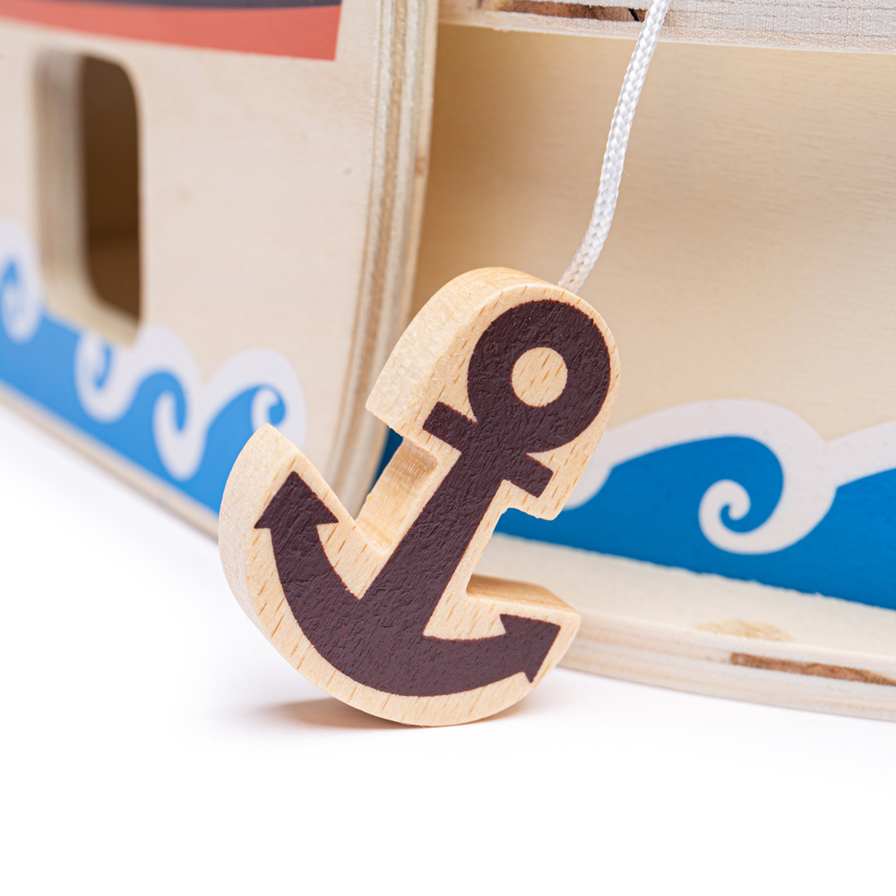 Bigjigs Toys Wooden Mini Pirate Ship Playset Multicolour Image 4
