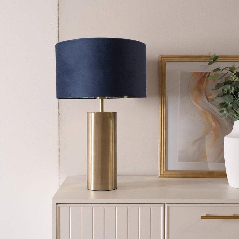 ValueLight Lexy Navy Blue Velvet Gold Inner Shade Gold LED Touch Table Lamp Image 2